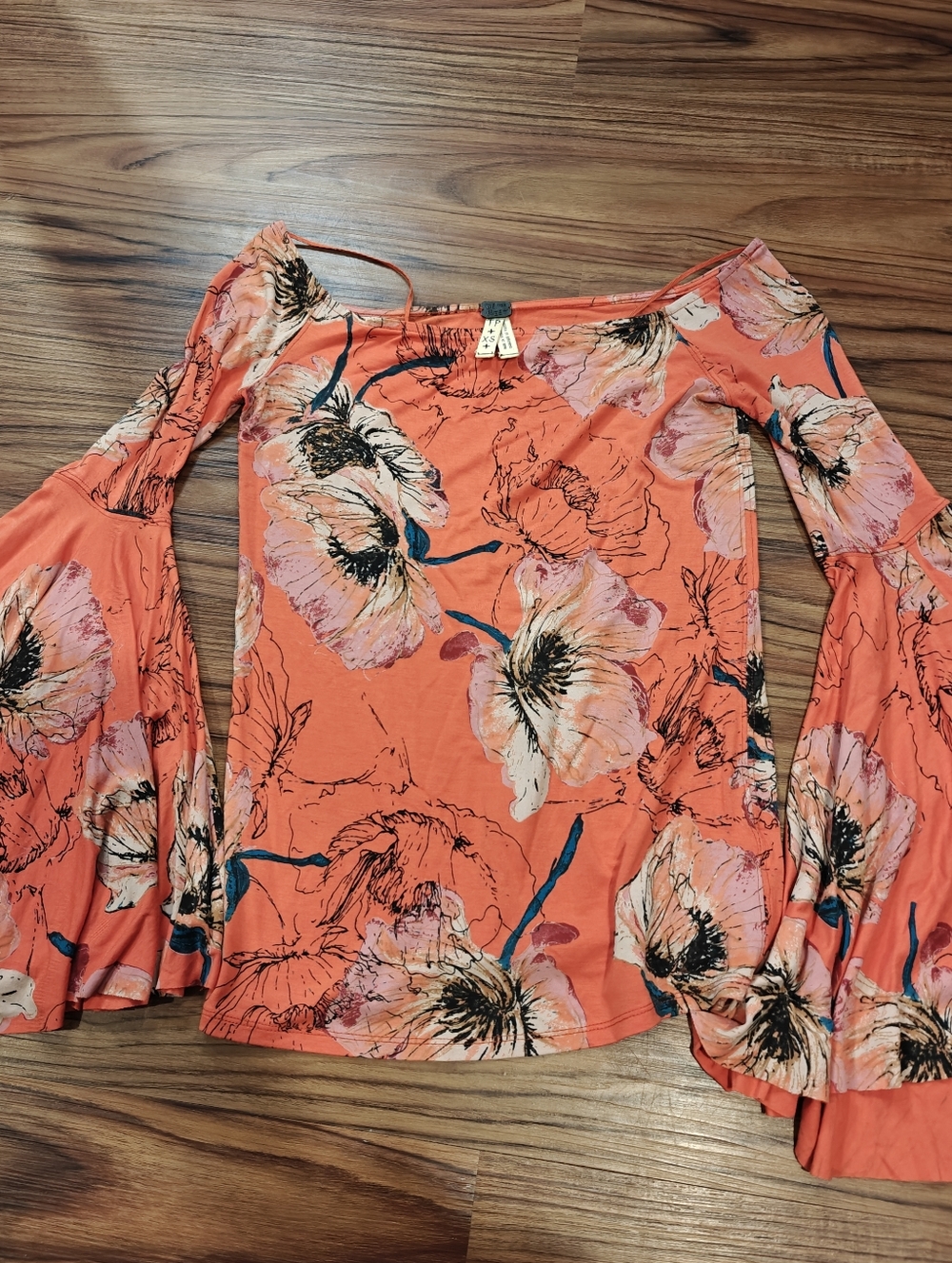 Free People Birds of Paradise Coral Orange Floral Print Top - Picture 3 of 11